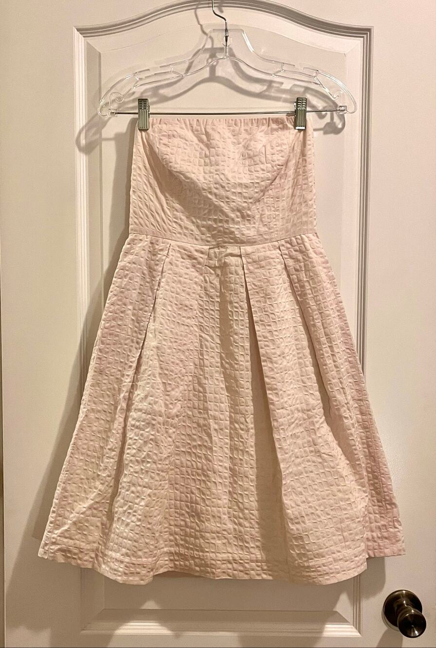 J.Crew Lorelei Strapless Seersucker Mini Dress in Pale Pink SZ 0